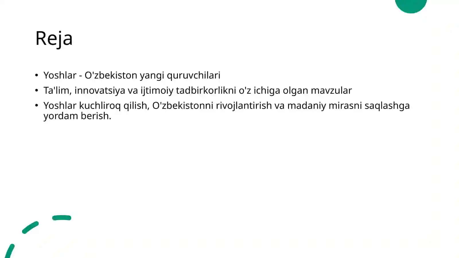 Yoshlar-Yangi O'zbekiston bunyodkorlari 2