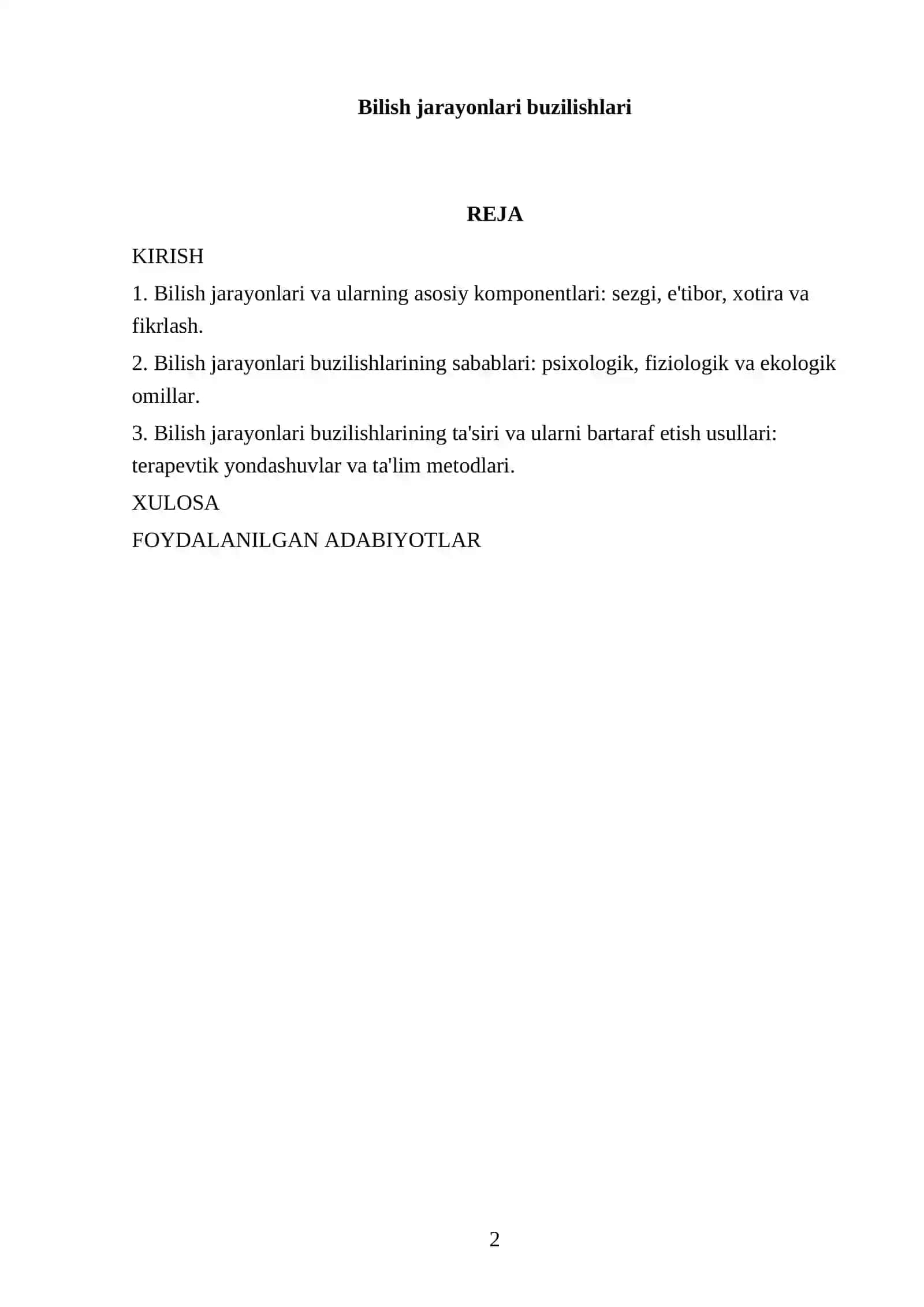 Bilish jarayonlari buzilishlari 2