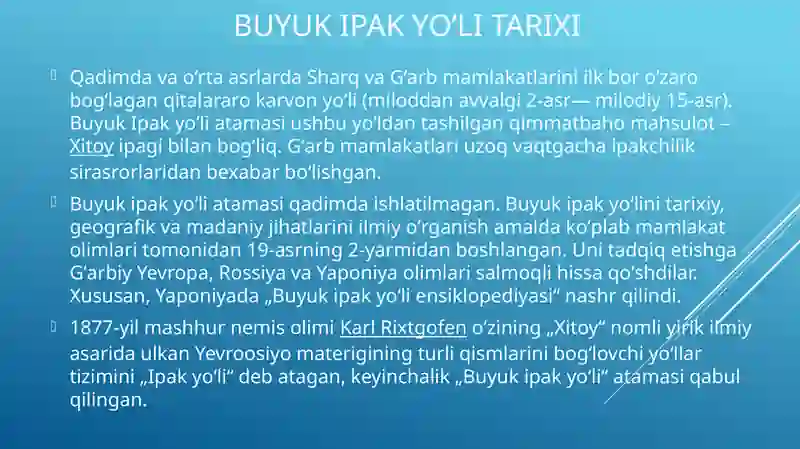 Buyuk Ipak yo’li va hozirgi zamon.O’zbekistonning turizm salohiyati 2