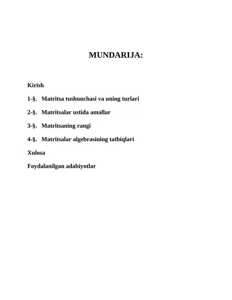 Elementar matritsalar va ularning xossalari 2