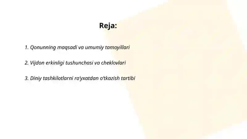 O‘zbekistonda vijdon erkinligi va diniy tashkilotlar haqidagi qonun 2