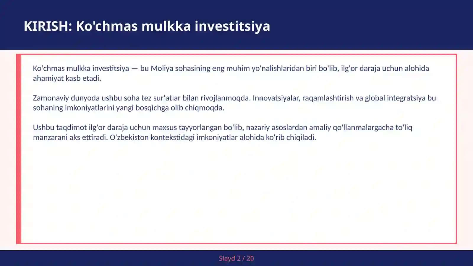 KO'CHMAS MULKKA INVESTITSIYA 2