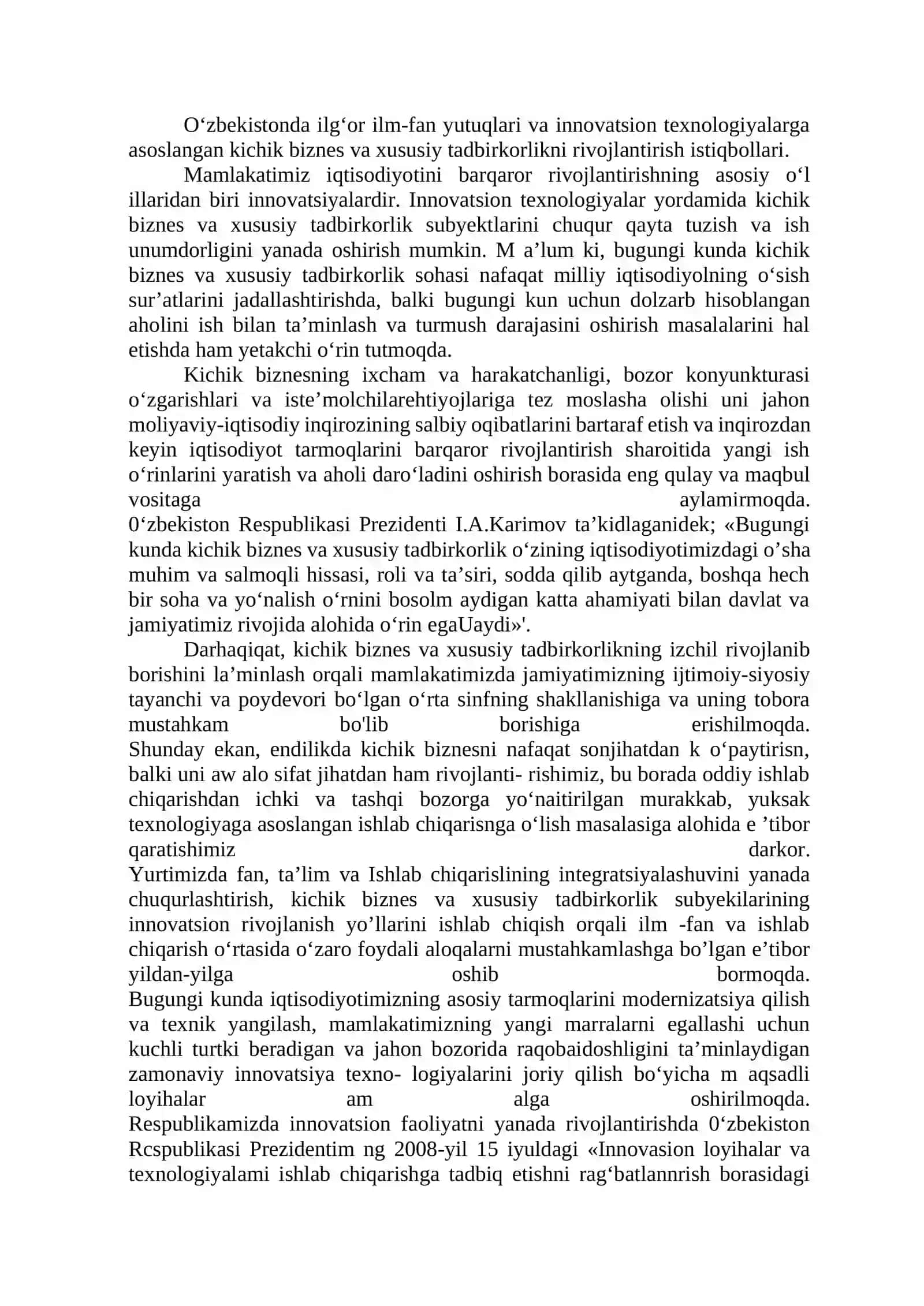 O‘zbekistonda kichik biznes va tadbirkorlikni rivojlantirish istiqbollari 2