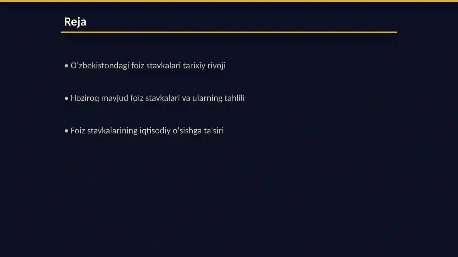 Oʻzbekistonda foiz stavkalari tahlili va zamonaviy yondashuvlar 2