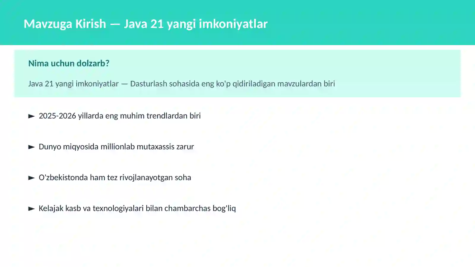 Java 21 yangi imkoniyatlar 2
