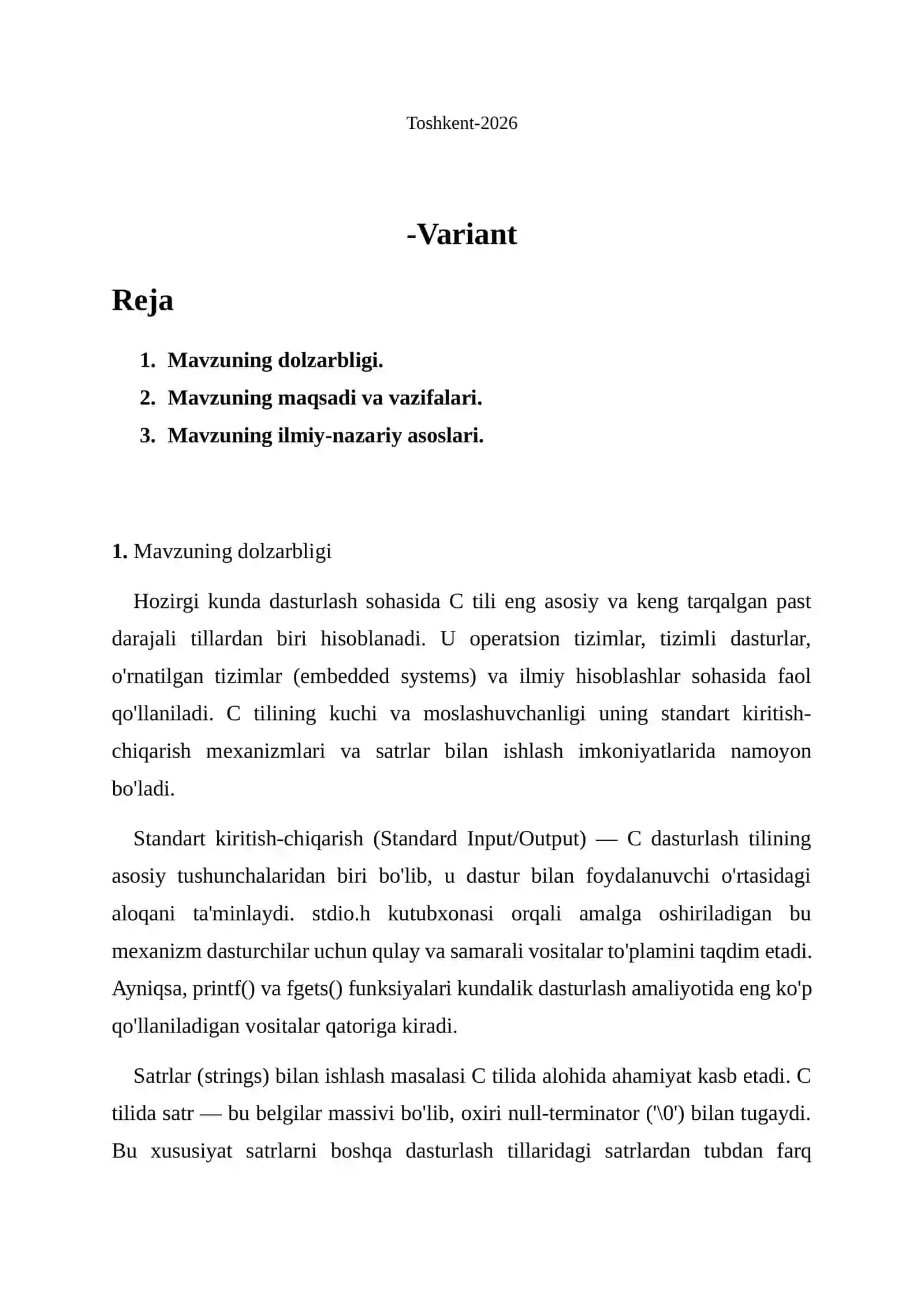 Operatsion tizimlar fanidan amaliy ish 2