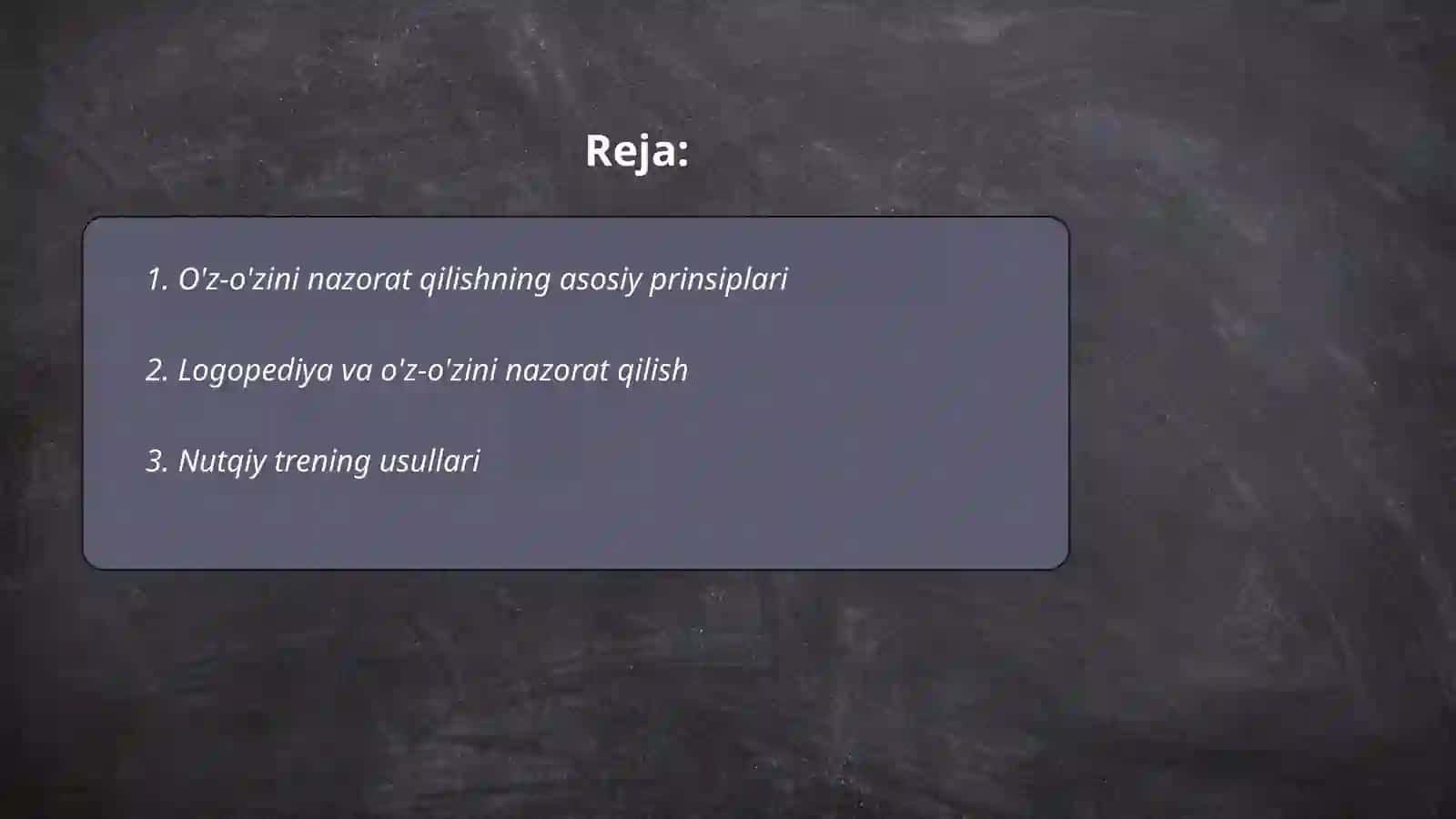 O'z-o'zini nazorat qilish va nutqiy komunikatsiyaga kiritish texnologiyasi.(logopediya) 2