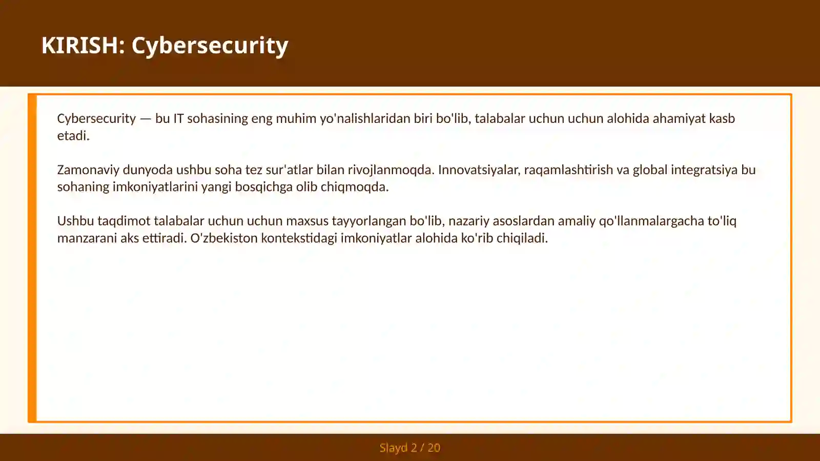 CYBERSECURITY Zero trust — talabalar uchun 2030 2