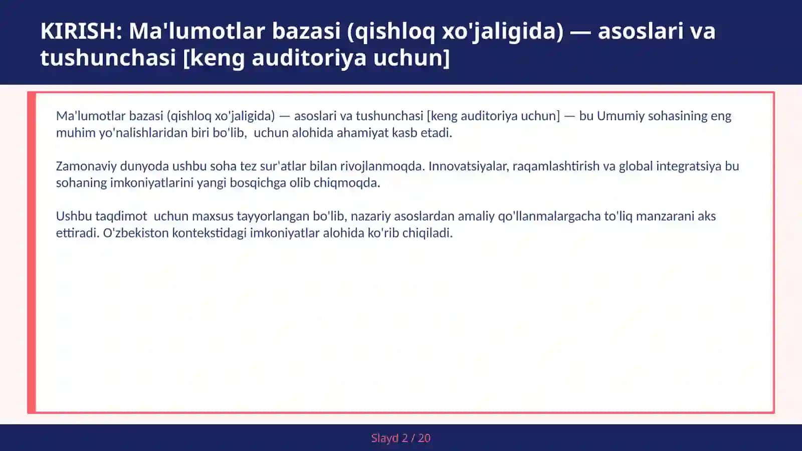 Ma'lumotlar bazasi (qishloq xo'jaligida) — asoslari va tushunchasi [keng auditoriya uchun] 2