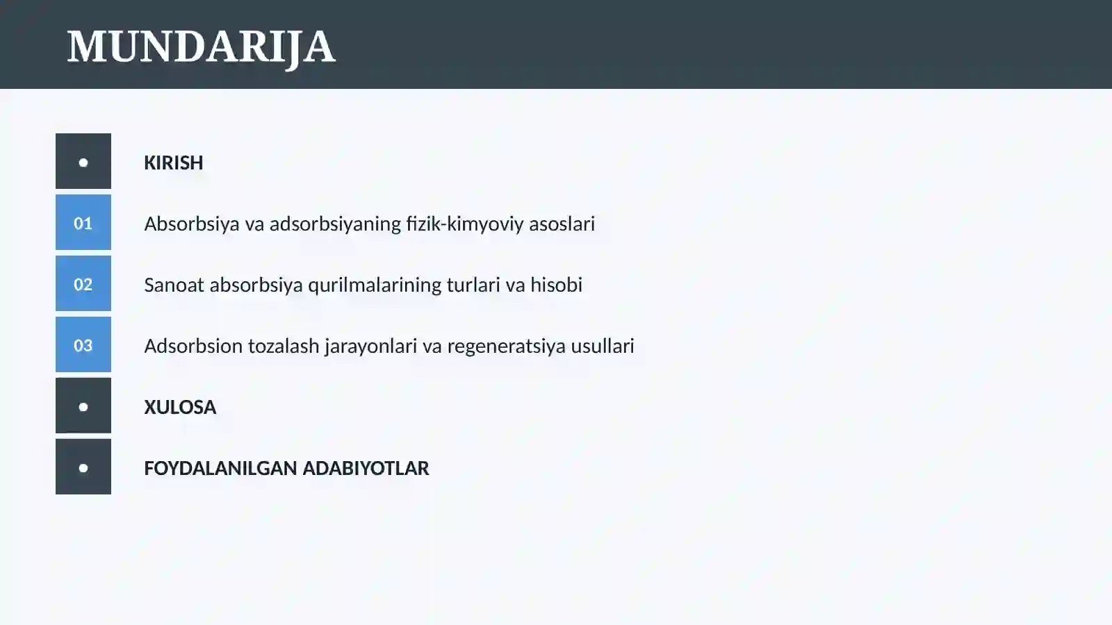 GAZLARNI TOZALASH USULLARI (ABSORBSIYA, ADSORBSIYA) 2