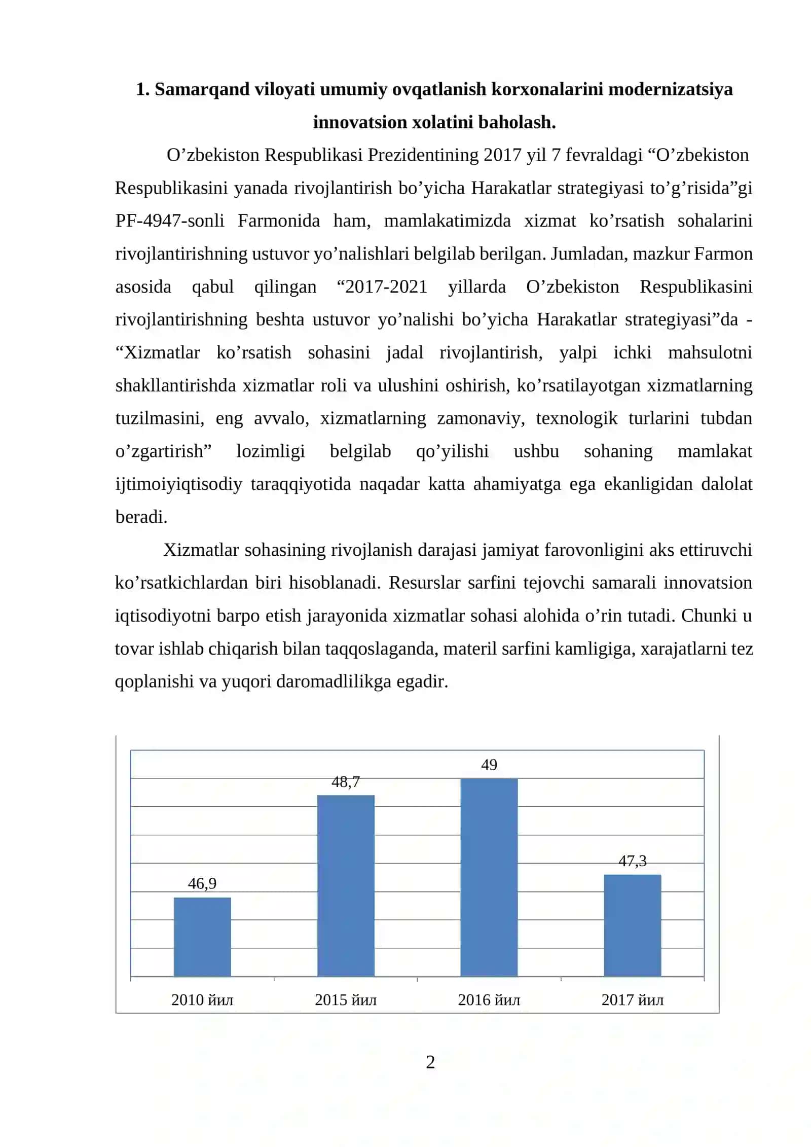 Samarqand viloyati umumiy ovqatlanish korxonalarini modernizatsiya innovatsion xolatini baholash 2