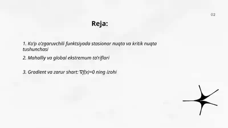 Koʻp oʻzgaruvchili funktsiya ekstermumi 2
