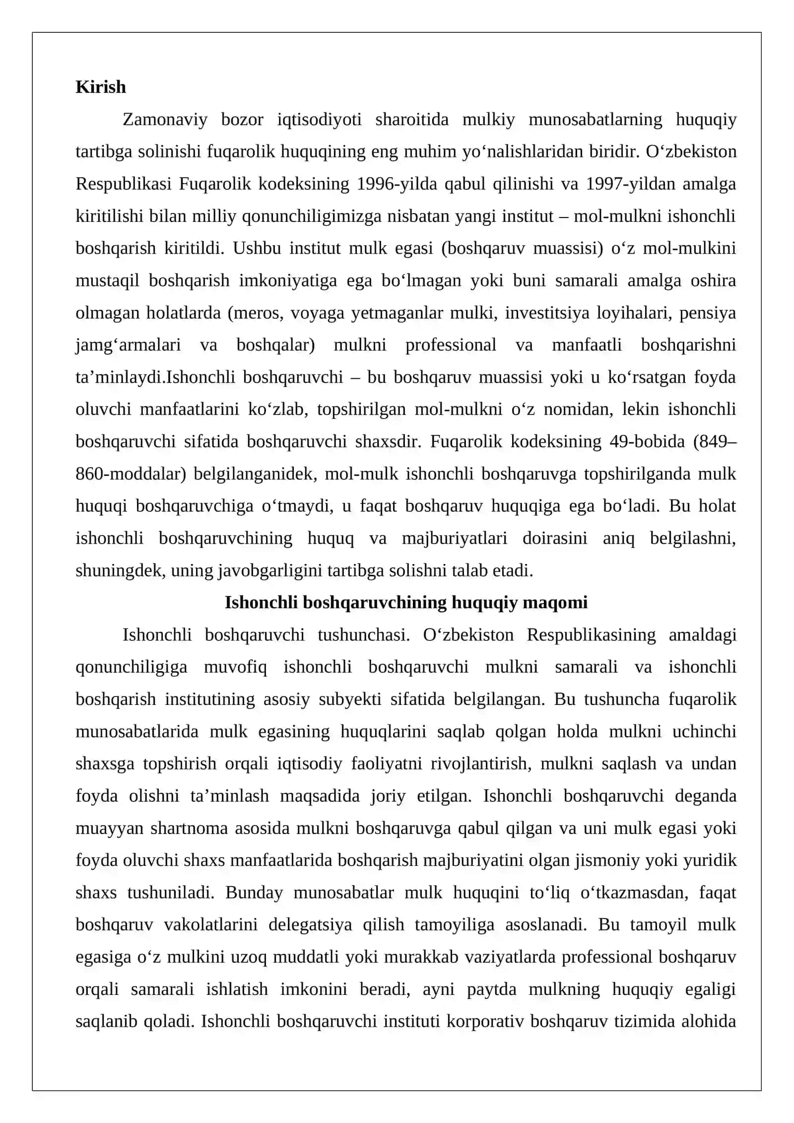 Ishonchli boshqaruvchining huquq va majburiyatlari hamda javobgarligi 2