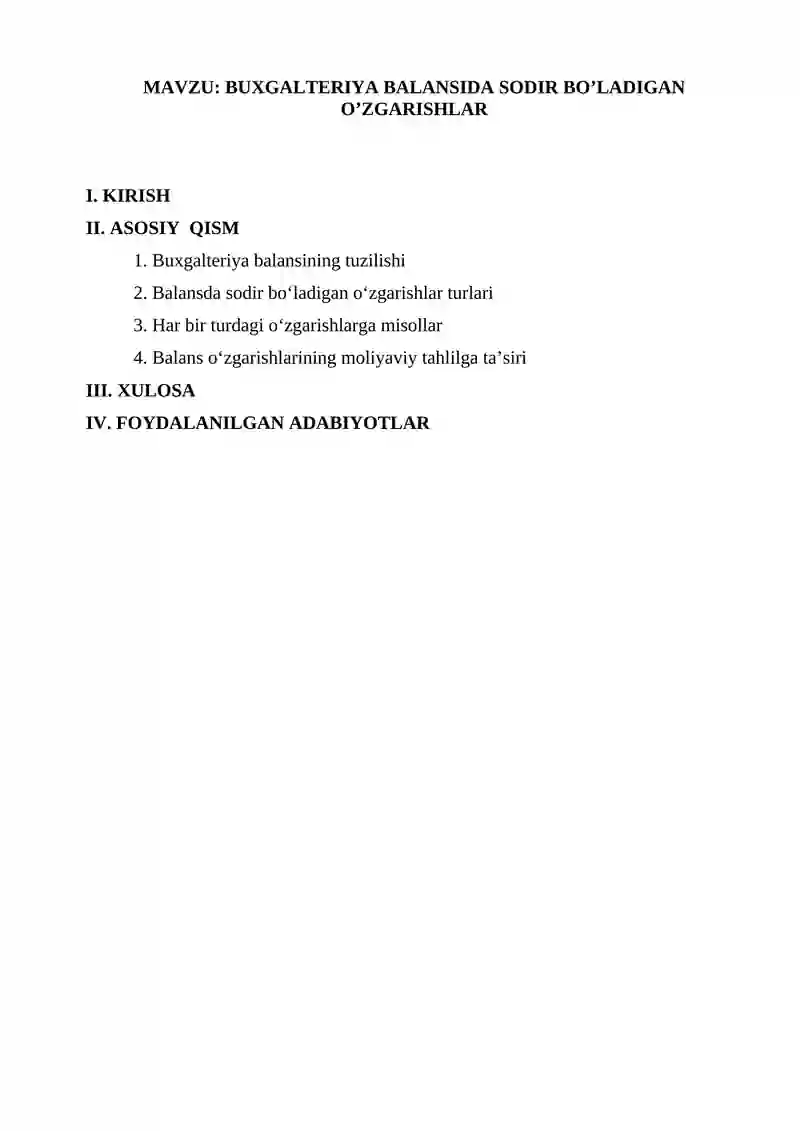 BUXGALTERIYA BALANSIDA SODIR BO’LADIGAN O’ZGARISHLAR 2