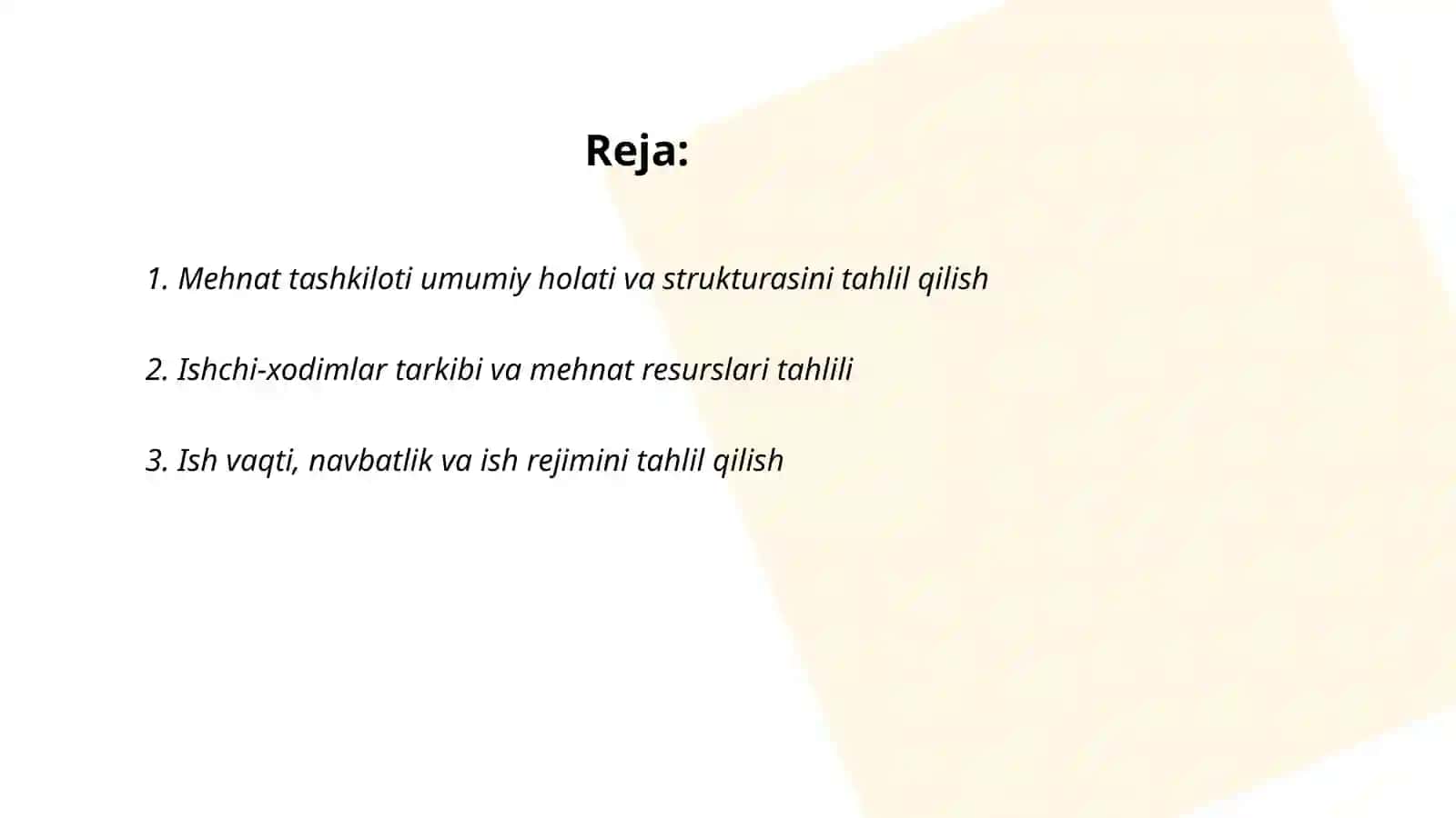 Korxonada mehnatning tashkil qilganligi holatini tahlil 2