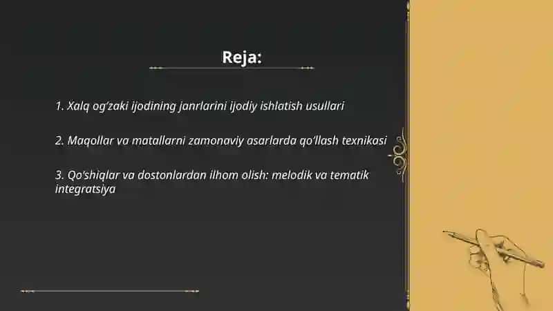 Xalq ogʻzaki ijodidan foydalanish mahorati 2