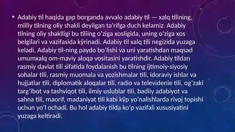 Adabiy Til Haqida 2