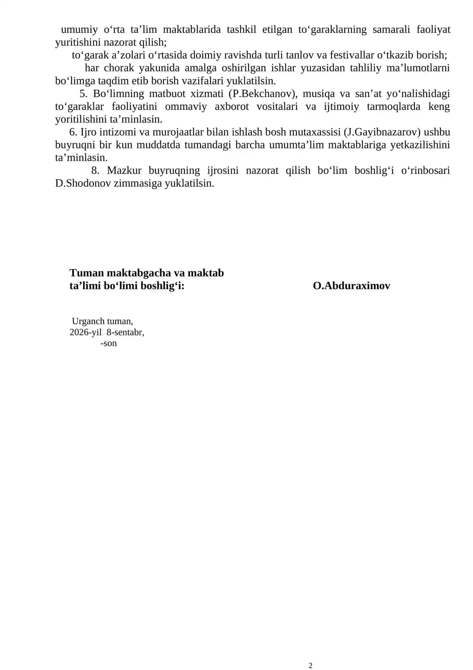 Davlat umumiy o‘rta ta'lim maktablarida musiqa va san'at 2