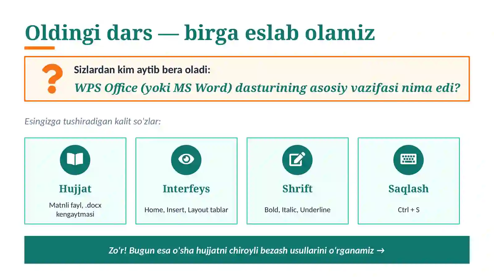 Microsoft Wordda matinlarni tekislash, ro'yhatlar va ramkalar. 2