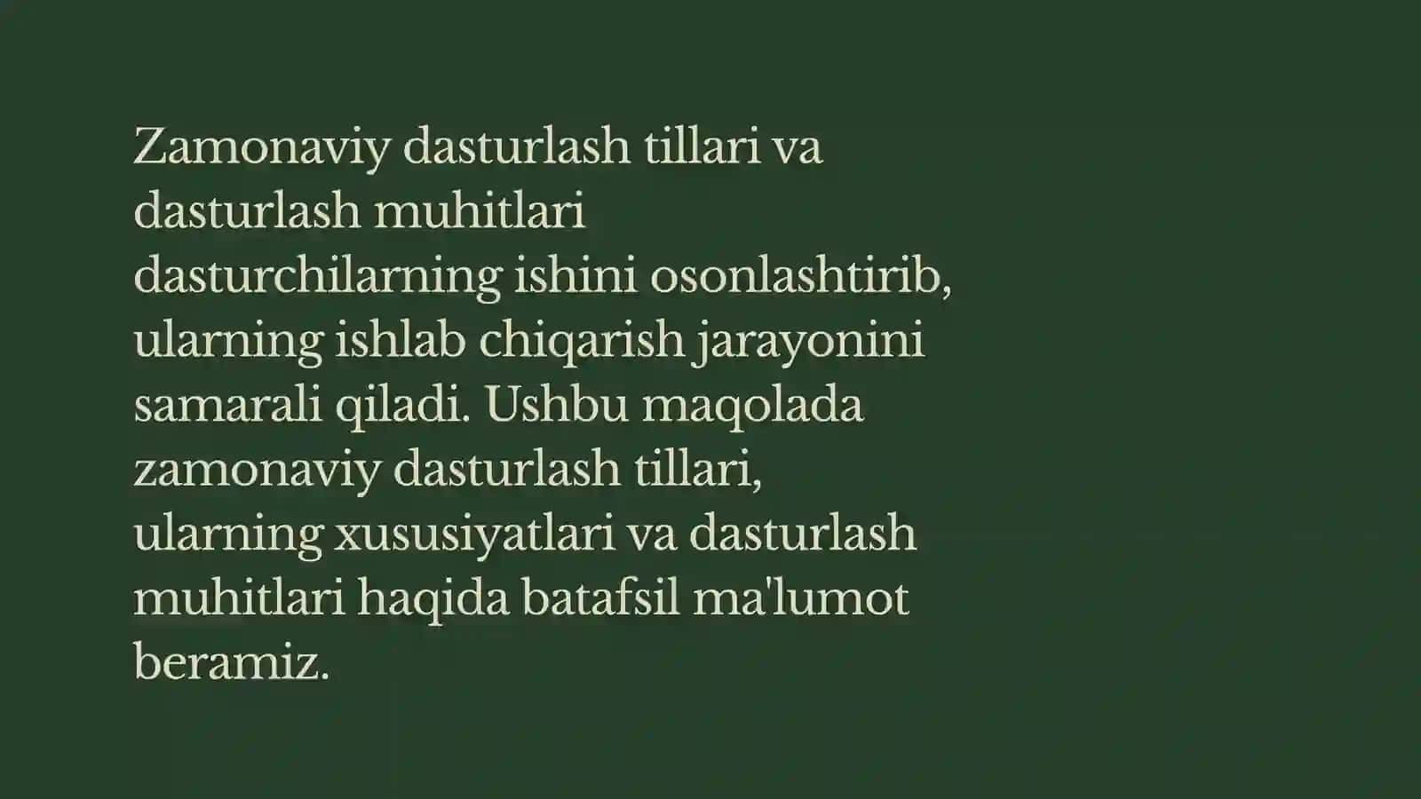 Zamonaviy Dasturlash Tillari 2