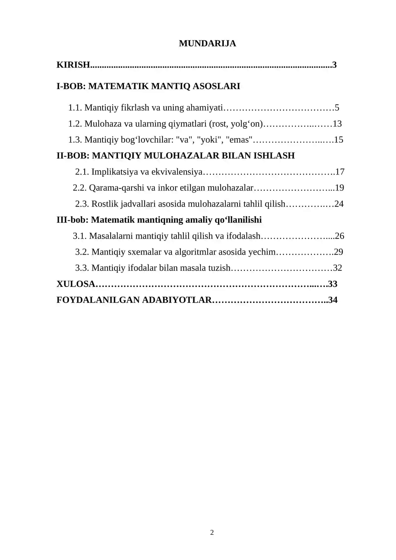 Maktab va oʻrta maxsus talim muassasalari matematika kursida matematik mantiq 2