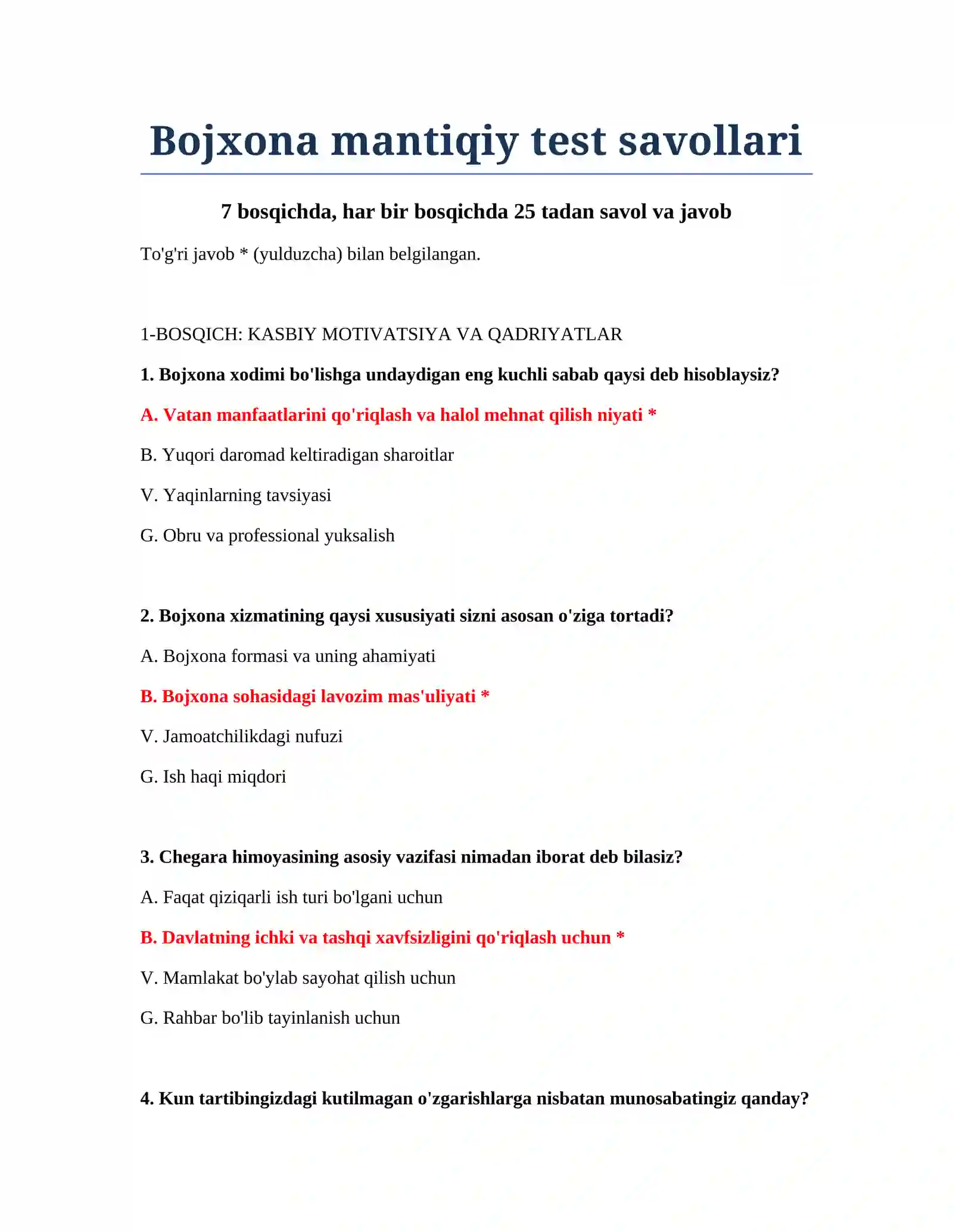 Bojxona mantiqiy test savollari 2