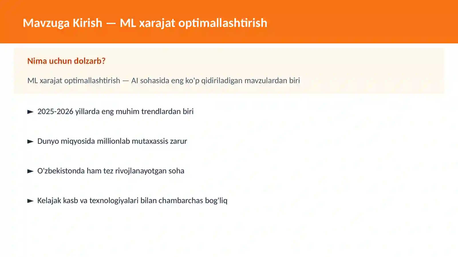 ML xarajat optimallashtirish 2