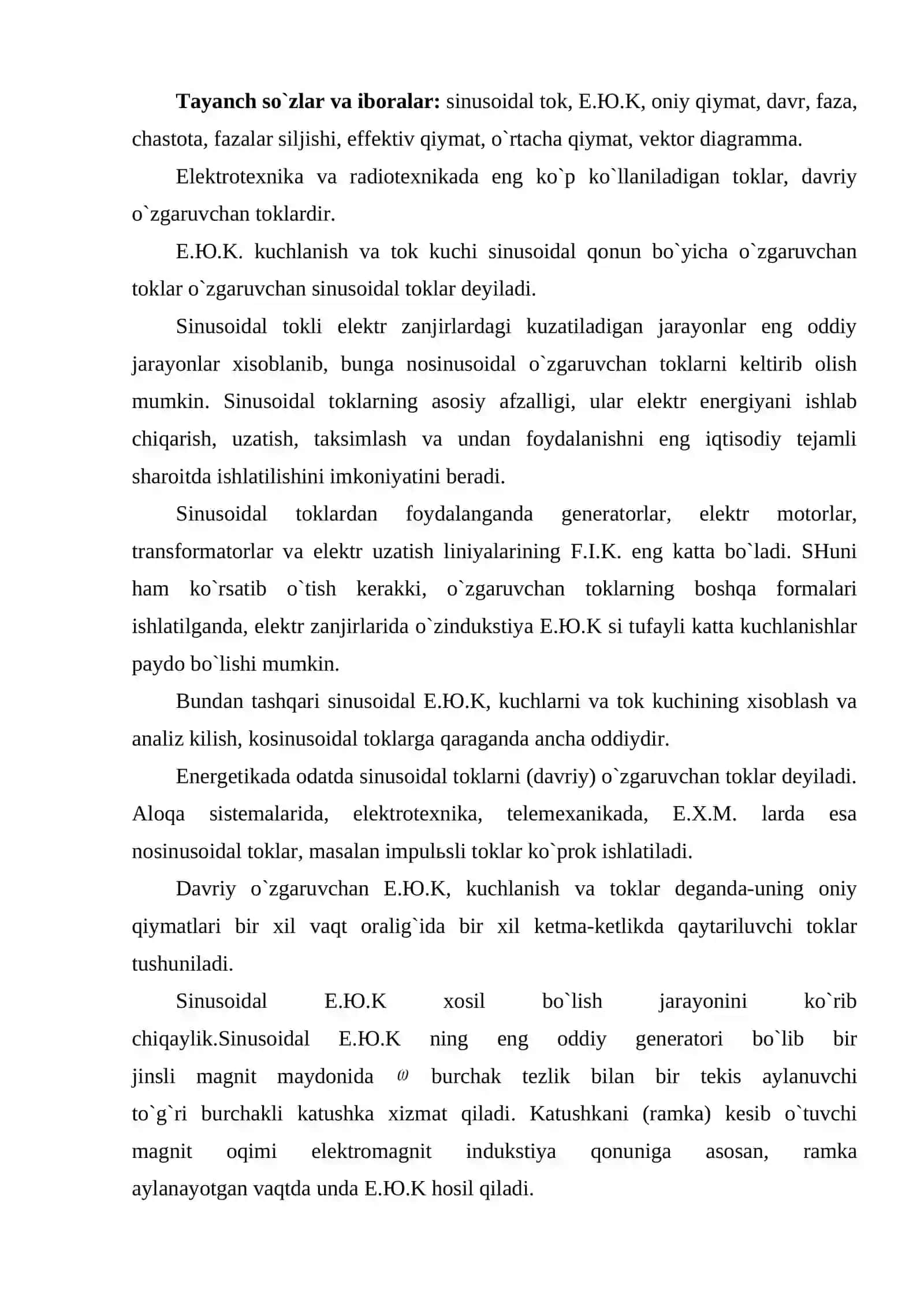 Bir fаzаli o`zgаruvchаn tоkning аsоsiy хаrаktеristikаlаri 2