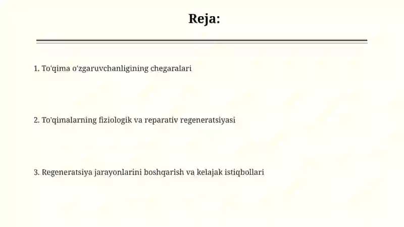 Toʻqimalarning fiziologik va reparativ regenaratsiyasi 2