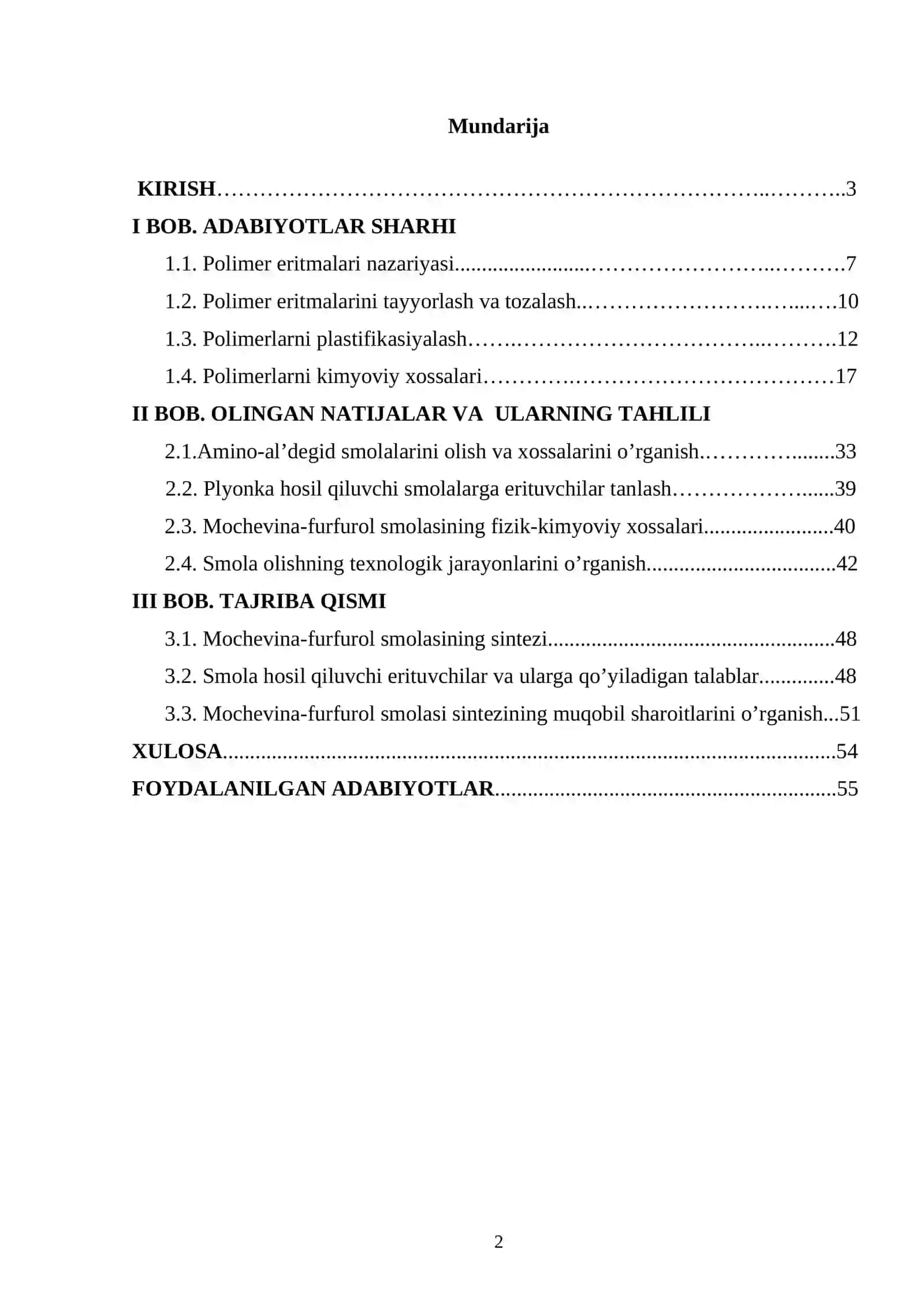 Mochevina-furfurol smolasini olinishi va fizik-kimyoviy xossalari 2