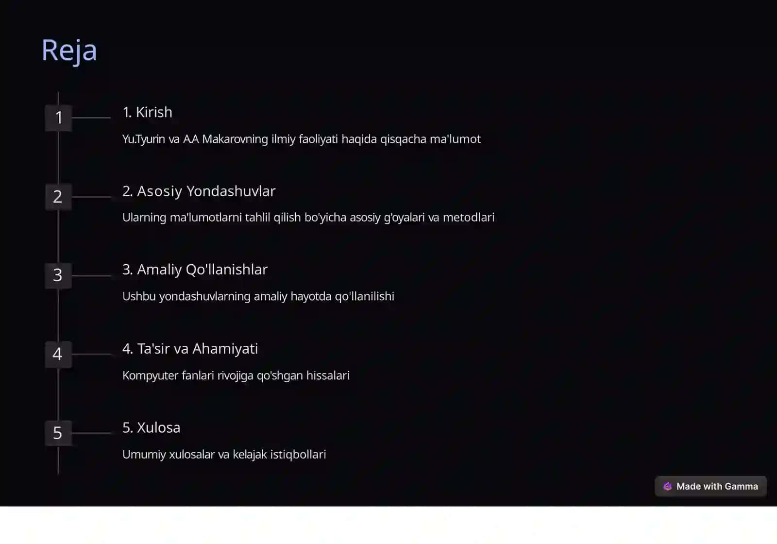 Yu.Tyurin va A.A Makarovlarning Kompyuter Tahlili Yondashuvlari 2