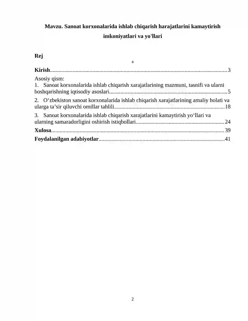 Sanoat korxonalarida ishlab chiqarish harajatlarini kamaytirish imkoniyatlari va yo‘llari 2