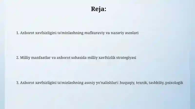 Axborot xavfsizligini ta'minlashning mafkuraviy va nazariy asoslari 2