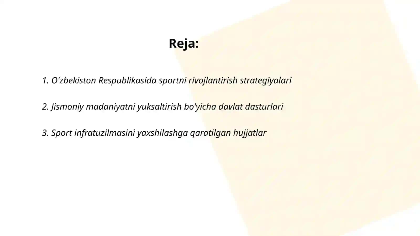O'zbekiston Respublikasi hukumating Jismoniy madanyat va sport boyicha qabul qilgan hujjatlarning ahamiyati 2