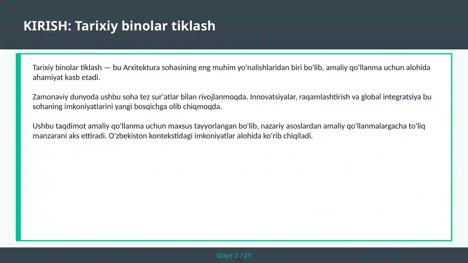 Tarixiy binolar tiklash 2