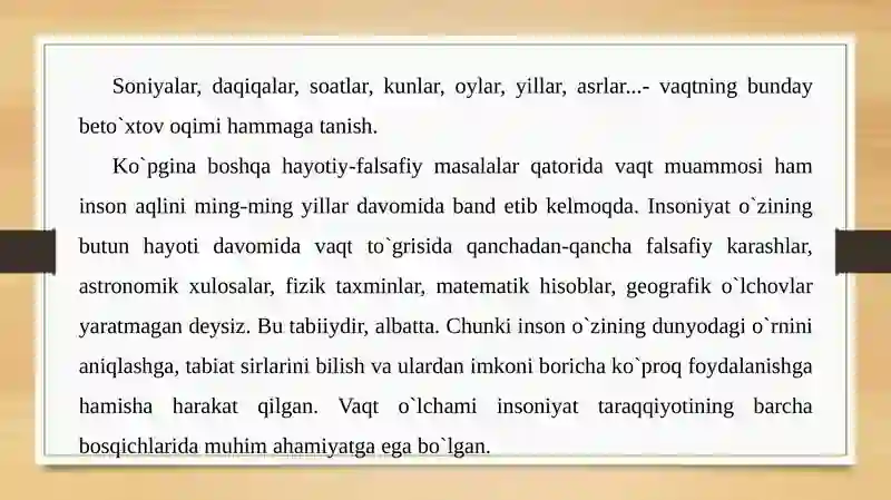 Vaqt oraliqlari va ularni o’lchash 2