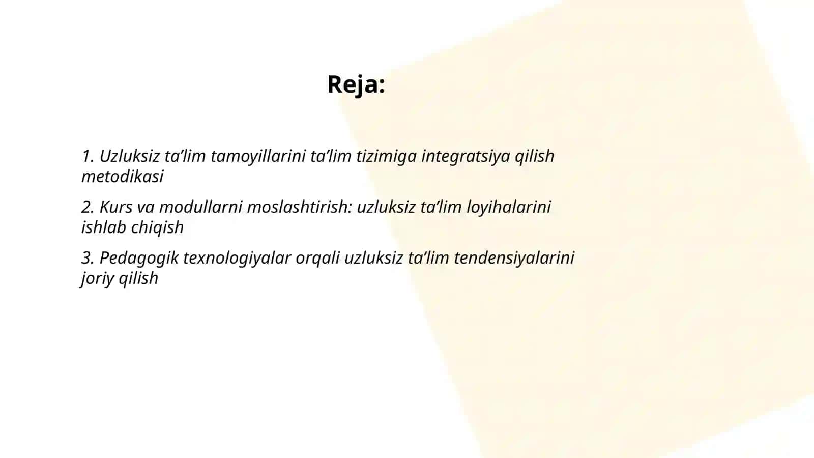 Uzluksiz ta’limdagi tendensiyalarning ta’lim tizimiga mos bo‘lishi metodikasini o‘zlashtirish 2