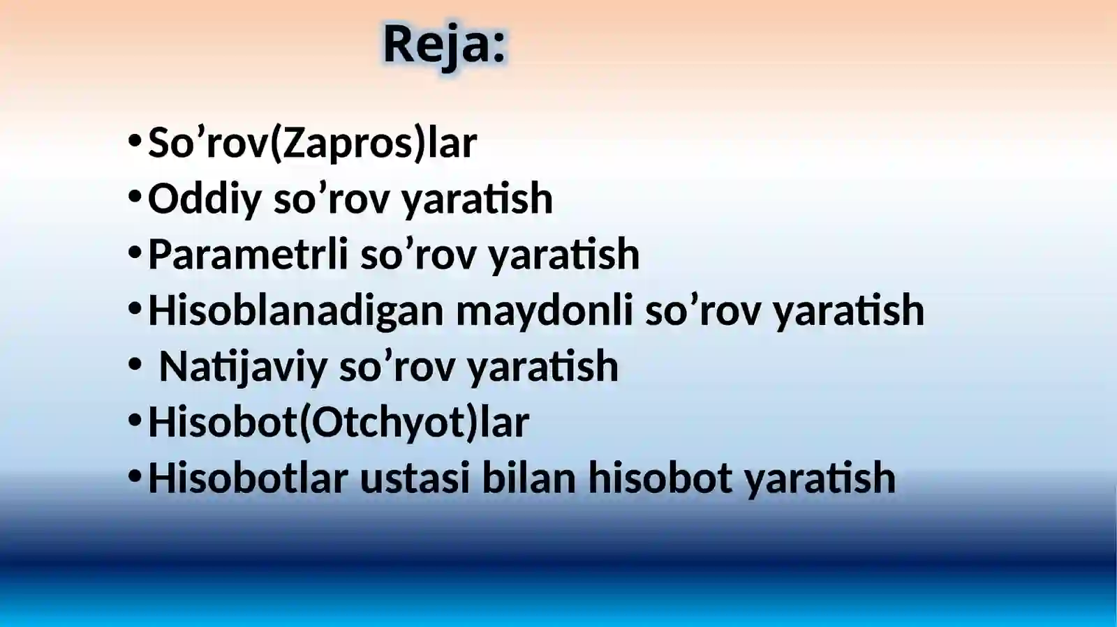 MS Access 2010ningso’rovob’yektibilanishlash 2