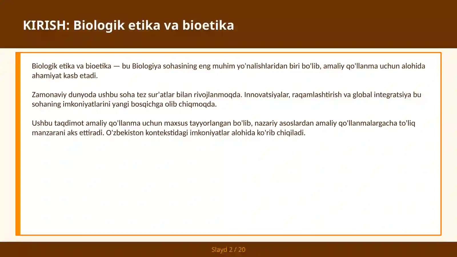 BIOLOGIK ETIKA VA BIOETIKA 2