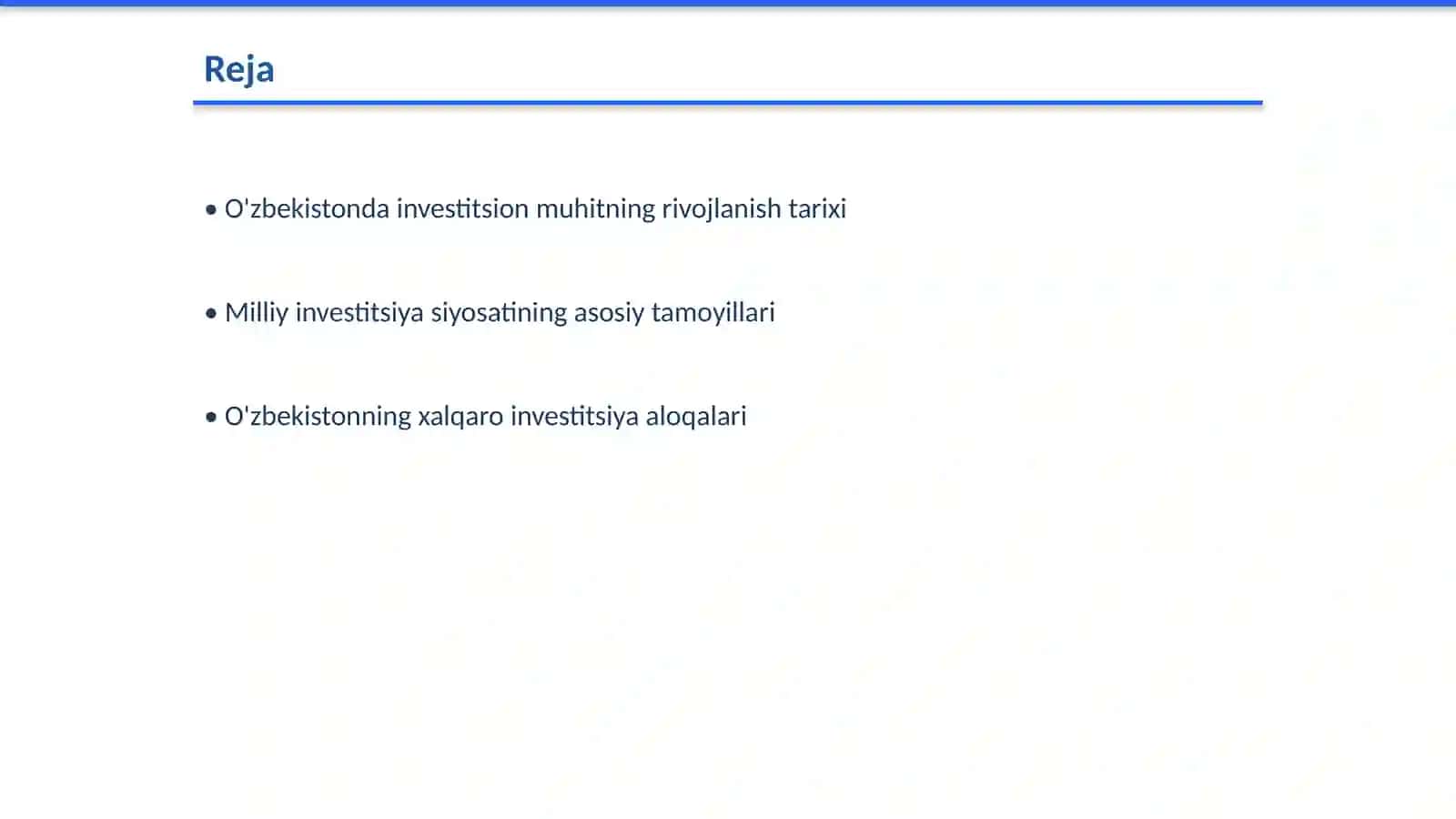 O'zbekistondagi investitsion muhit va milliy investitsiya siyosatining asosiy yònalishlarini tahlil qilish 2