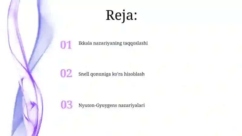 Sinish qonunini va Nyuton Gyuygens nazariyalari 2