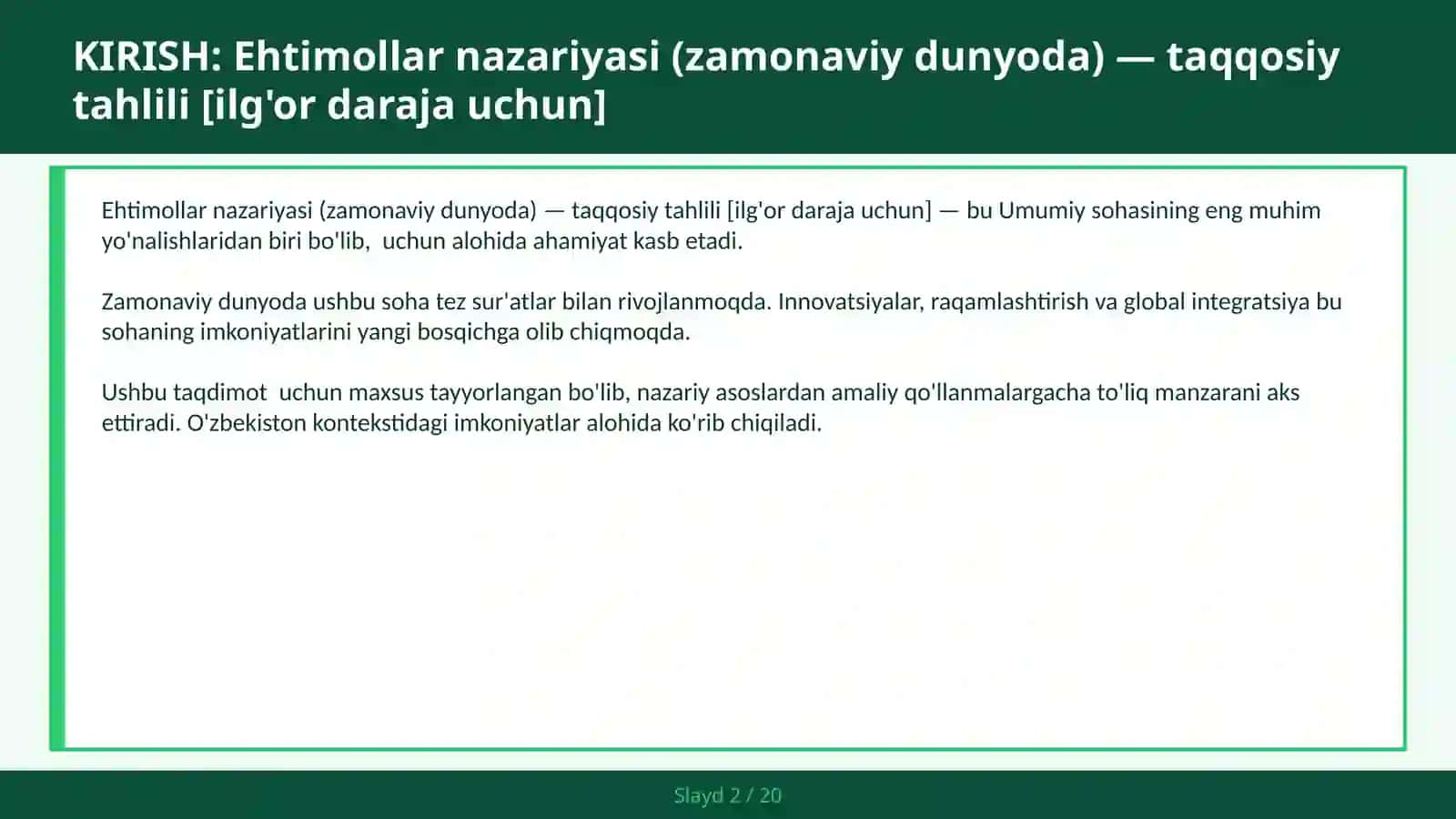 Ehtimollar nazariyasi (zamonaviy dunyoda) — taqqosiy tahlili [ilg'or daraja uchun] 2