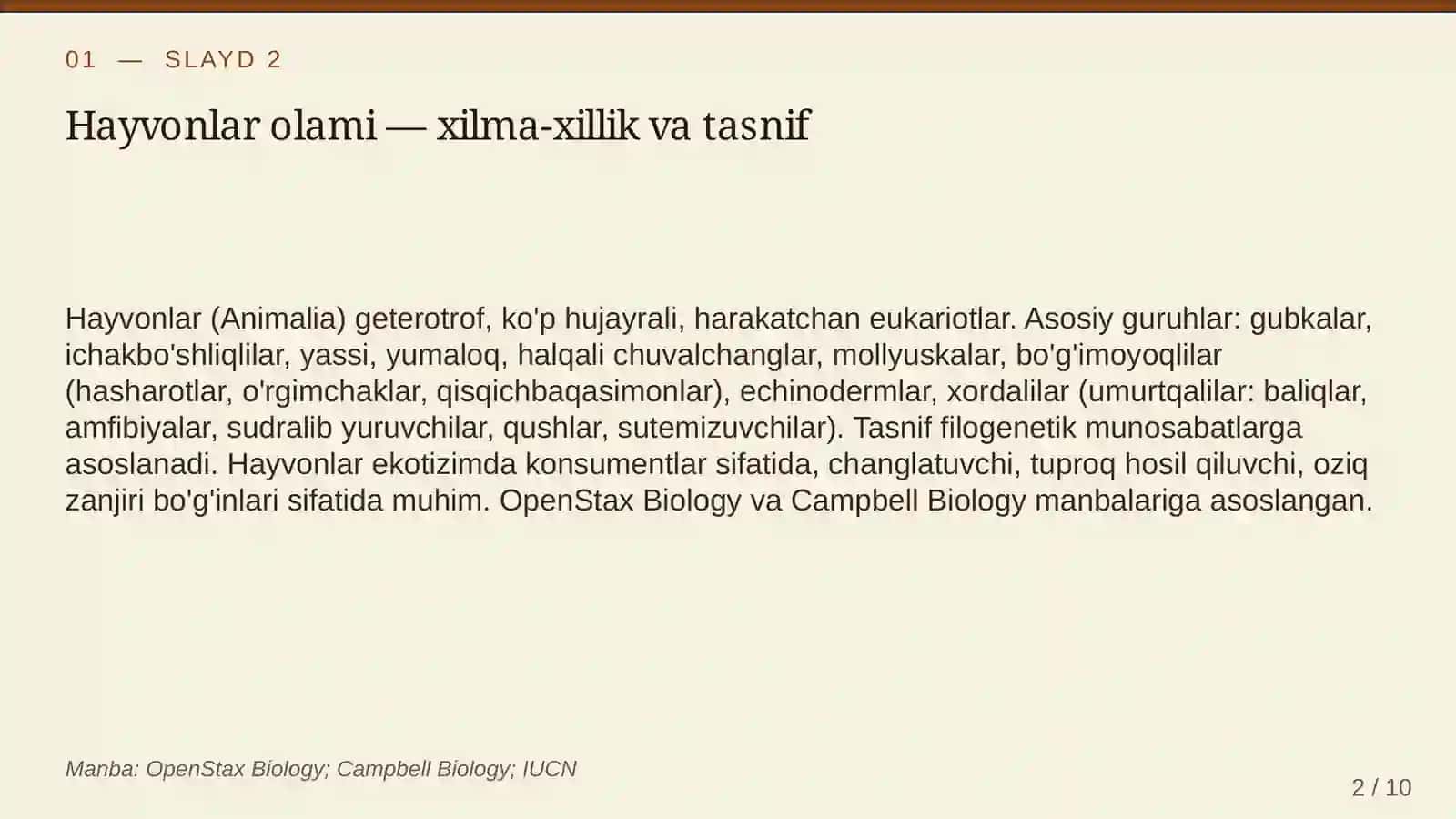 Hayvonlar olamining xilma-xilligi va tasnifi 2