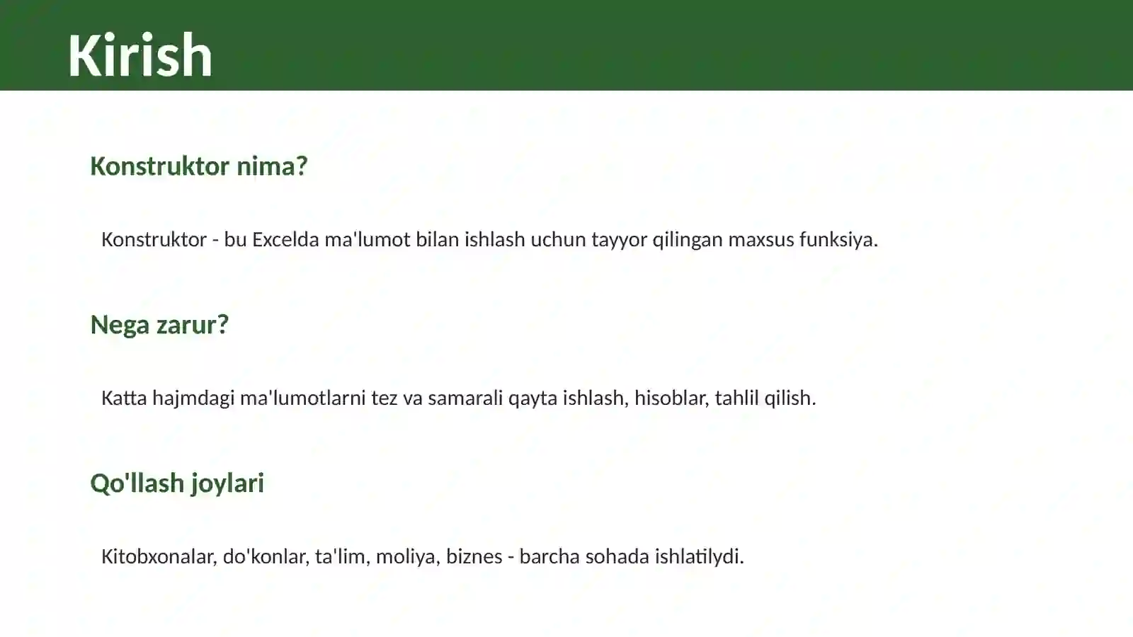 EXCELDA KONSTRUKTORLAR 2