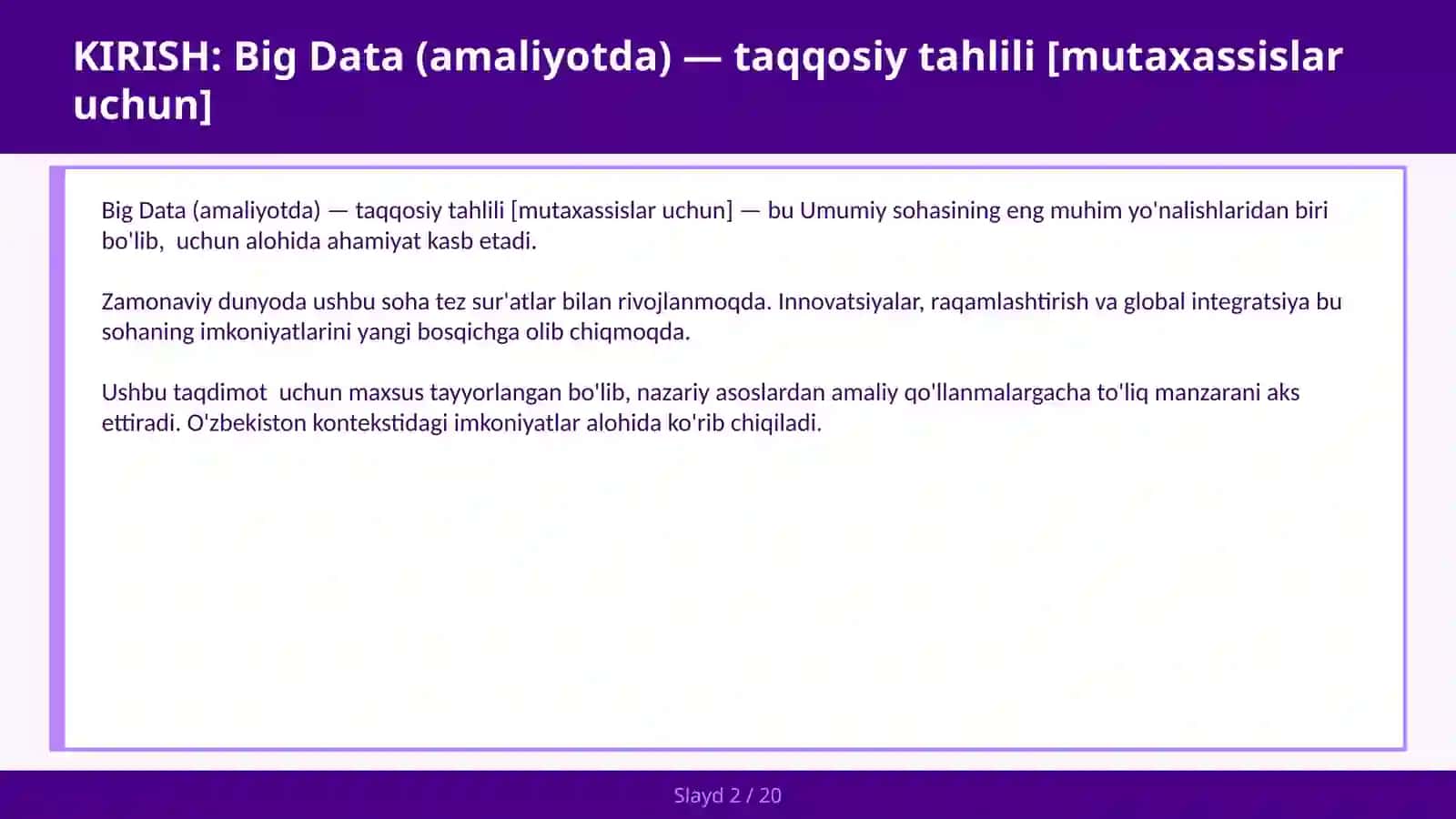 Big Data (amaliyotda) — taqqosiy tahlili [mutaxassislar uchun] 2