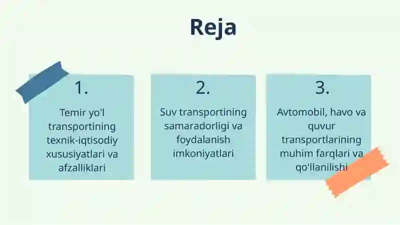 Transportning turli xil turlarida transport-logistika tizimlarining asosiy texnik-iqtisodiy xususiyatlari 2