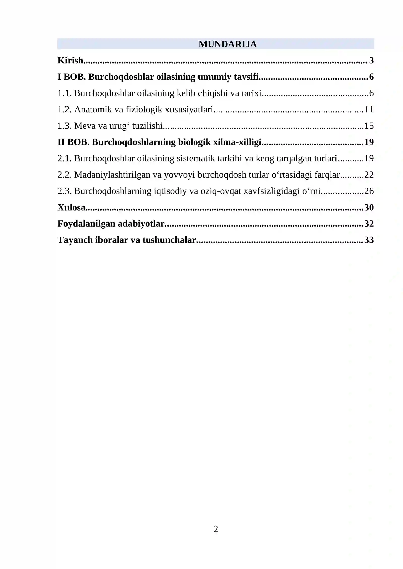 Burchoqdoshlar oilasining umumiy tavsifi 2