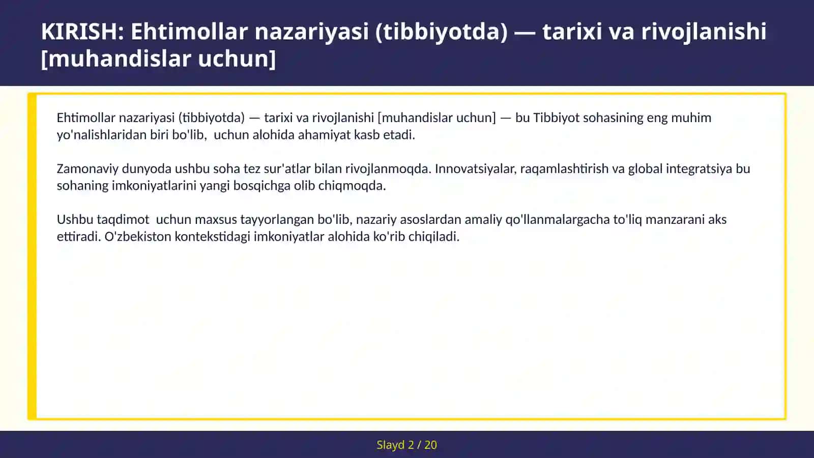 Ehtimollar nazariyasi (tibbiyotda) - tarixi va rivojlanishi [muhandislar uchun] 2