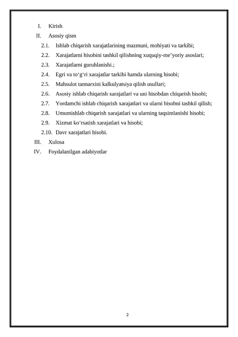 Mahsulot tannarxiga kiritiladiga bevosita va bilvosita xarajatlar hisobi 2