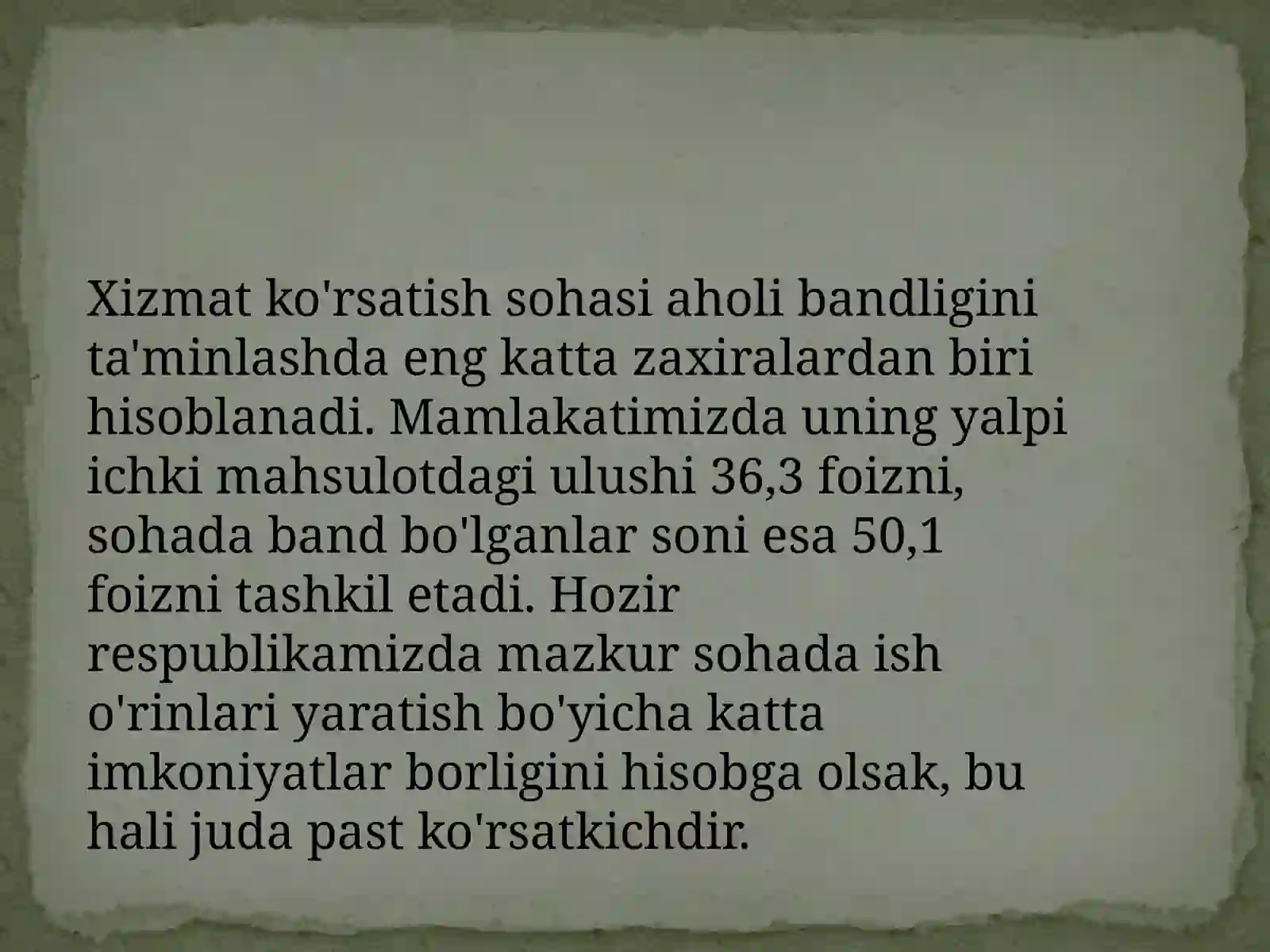 Xizmat ko'rsatish sohasi. 2